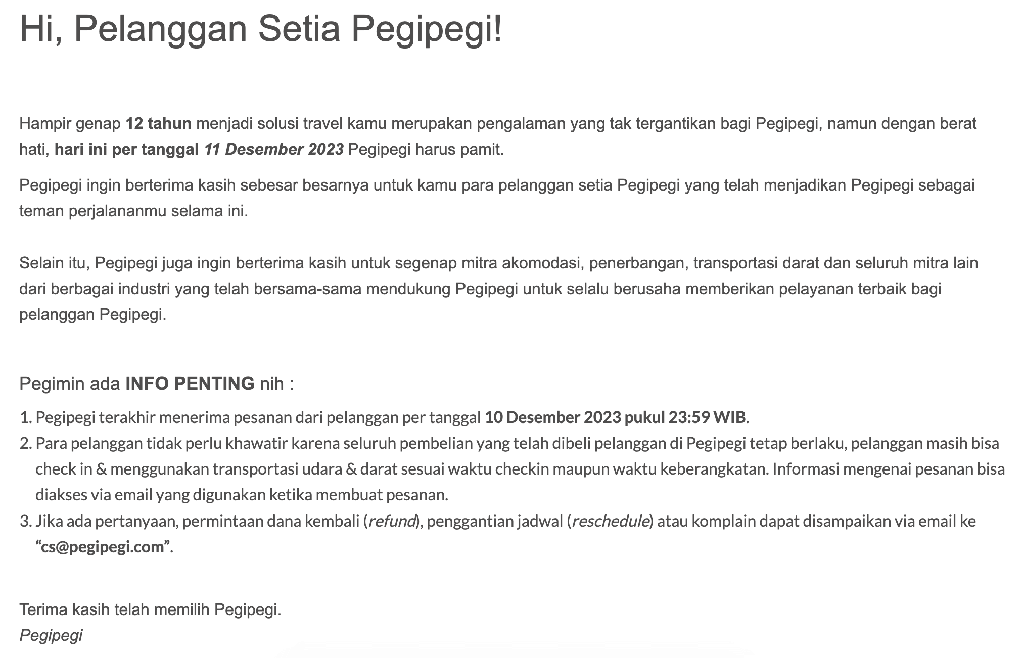 pesan pegipegi tutup untuk indonesia