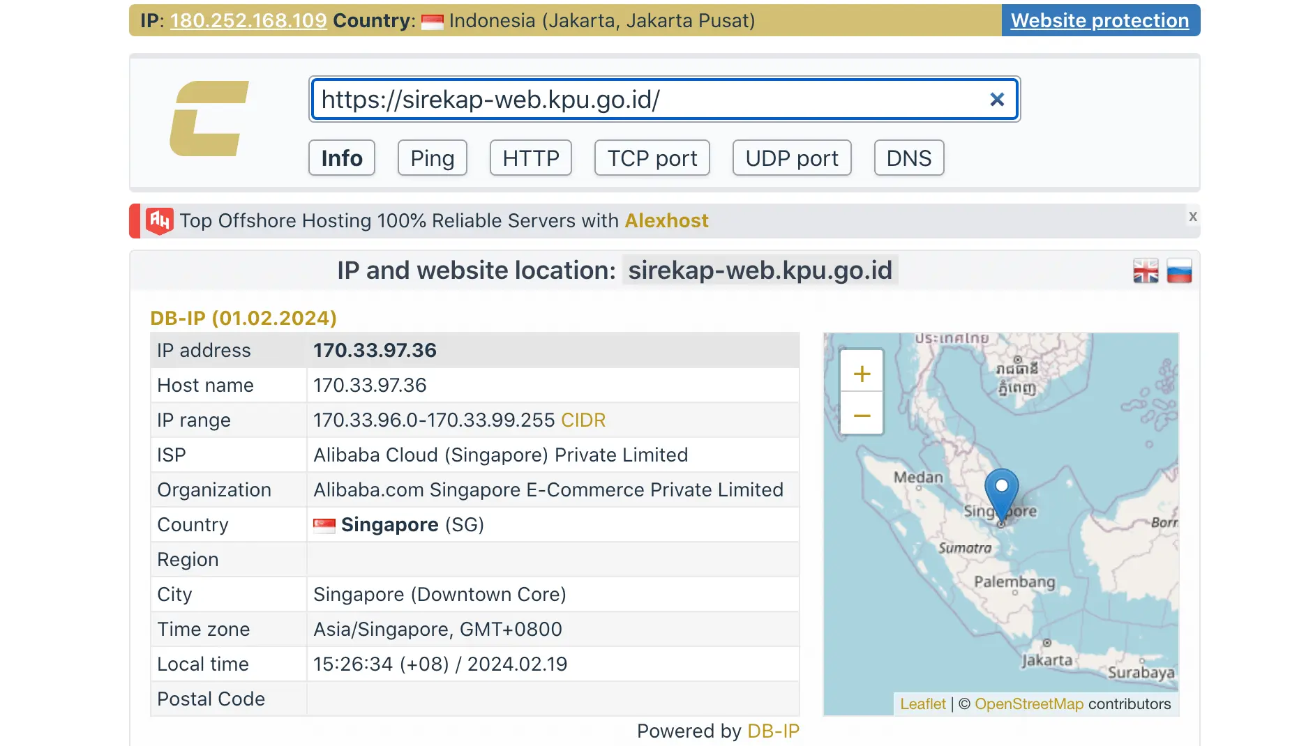 lokasi server sirekap KPU